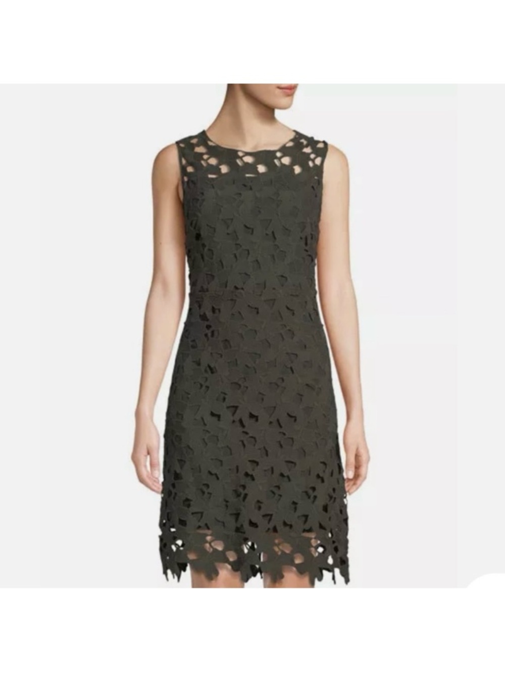 Tahari Green Sleeveless Floral Cutout Mini Dress